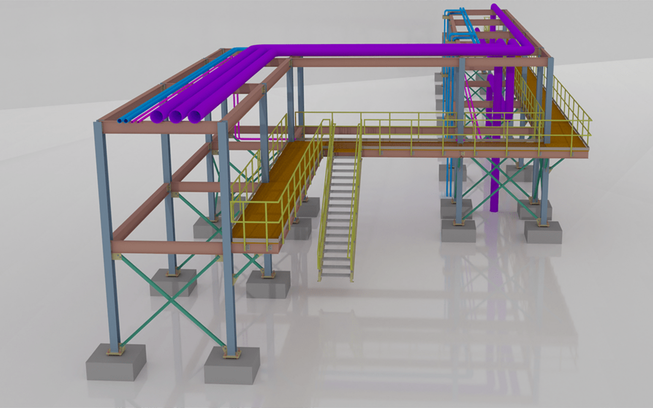 Steel model of pipe rack detailed in SDS2