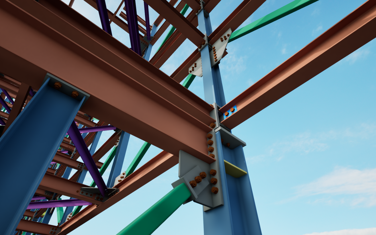 Steel detailing model with connections. Model created by JITECH, rendered in Twinmotion by ALLPLAN