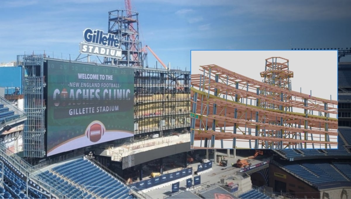 Gillette Stadium North Endzone reconstruction site photo and model by Mold-Tek Technologies, Inc.